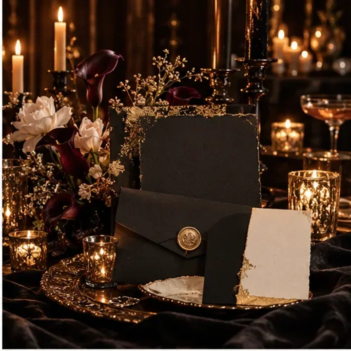 Papelería de celebración nocturna en negro y dorado